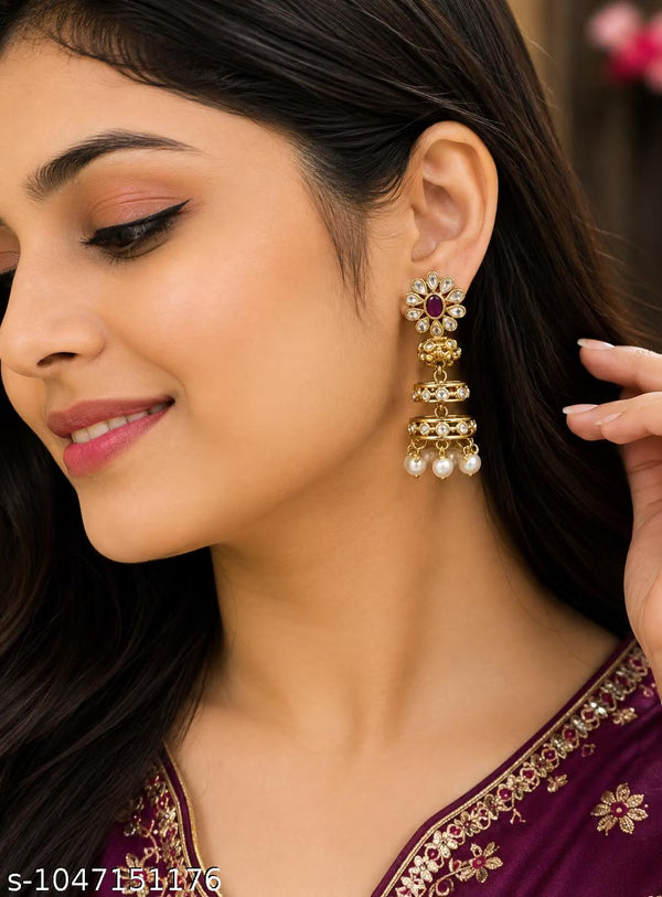 Premium Gold Plated Ruby Jhumka Earrings