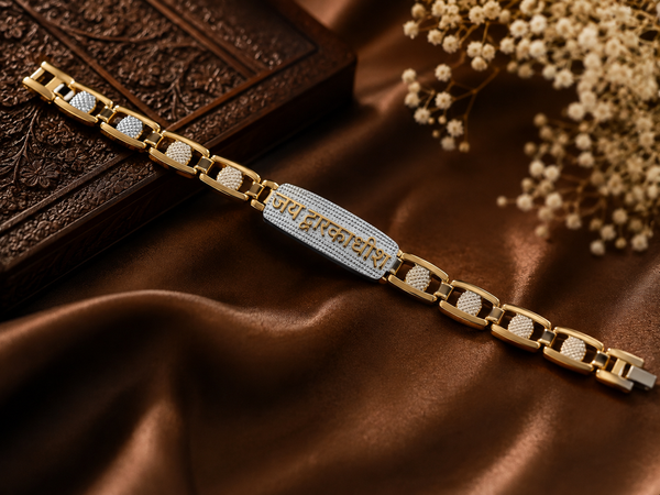 Premium Gold Plated Jai Dwarkadhish Men's Bracelet | Stylish Religious Bracelet for Men | Free Size