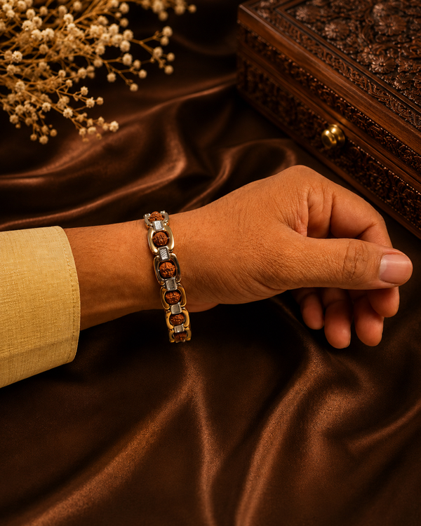 Premium Gold Plated Rudraksha Style Bracelet for Men