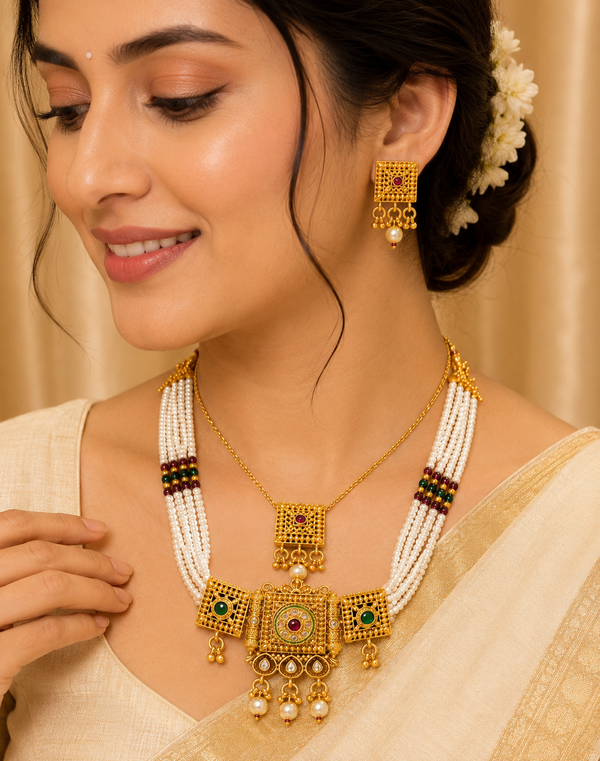Rajwadi Gold Plated Necklace Set