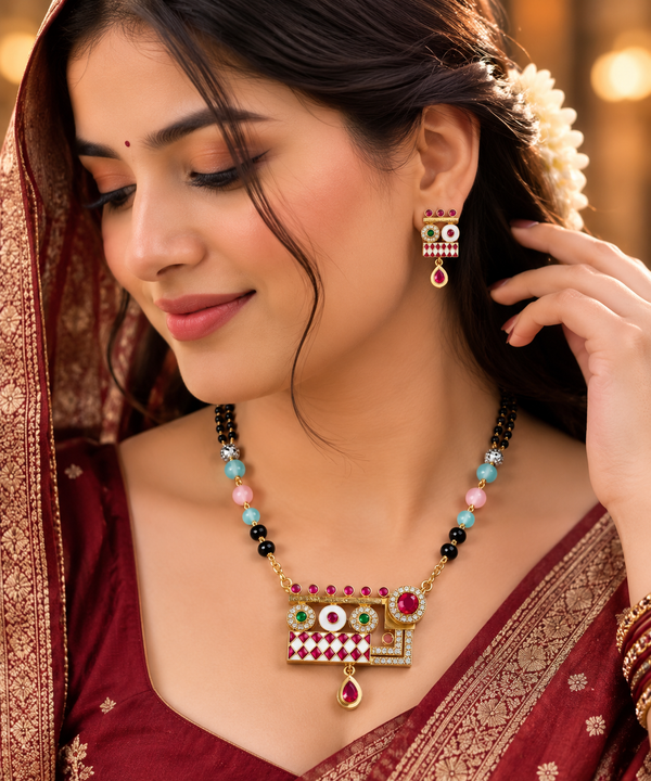 Gold Plated Multicolor Beaded Necklace Set