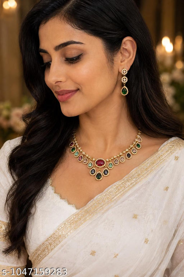 Gold Plated Multicolor Stone Necklace