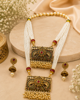 Traditional Pearl Temple Necklace Set with Earrings