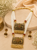Traditional Pearl Temple Necklace Set with Earrings