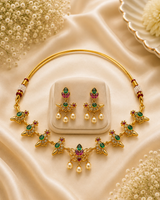 Traditional Gold Plated Green Stone Choker Necklace Set for Women