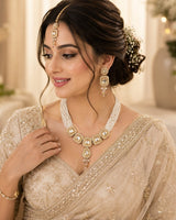 Traditional Pearl Kundan Necklace Set with Earrings & Maang Tikka