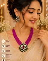 MB Exim Premium Pink Beads Kundan Jewellery Set with Earrings for Women