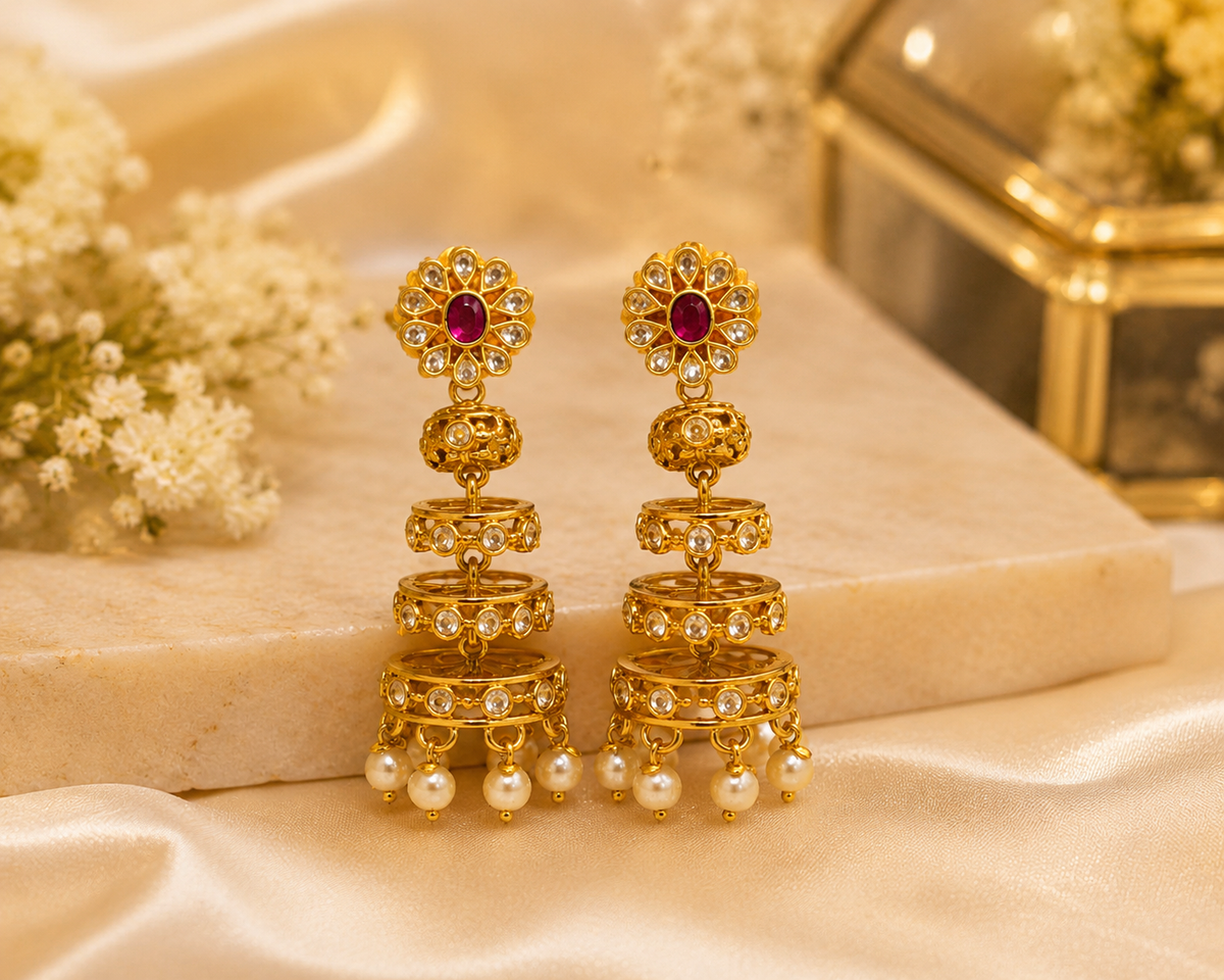 Premium Gold Plated Ruby Jhumka Earrings