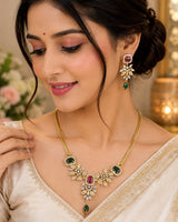 Premium CZ Ruby & Emerald Naan Necklace Set with Earrings