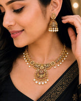 Premium Gold-Plated Pearl Necklace Set with Matching Jhumka Earrings for Women