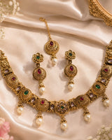 Traditional Kundan Gold-Plated Necklace Set with Earrings & Maang Tikka for Women