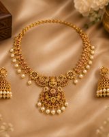 Premium Gold-Plated Pearl Necklace Set with Matching Jhumka Earrings for Women