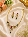 Premium CZ Ruby & Emerald Naan Necklace Set with Earrings
