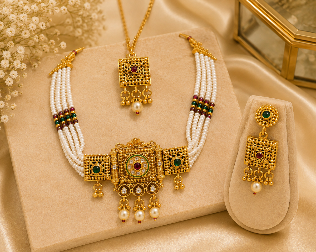 Rajwadi Gold Plated Necklace Set
