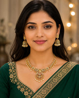 Premium Gold-Plated Pearl Necklace Set with Matching Jhumka Earrings for Women