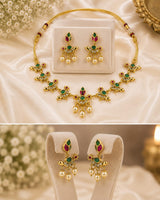 Traditional Gold Plated Green Stone Choker Necklace Set for Women