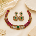 Gold Plated Maroon & Green AD Stone Choker Necklace Set