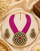 MB Exim Premium Pink Beads Kundan Jewellery Set with Earrings for Women