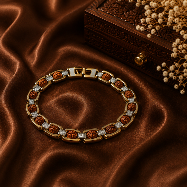 Premium Gold Plated Rudraksha Style Bracelet for Men