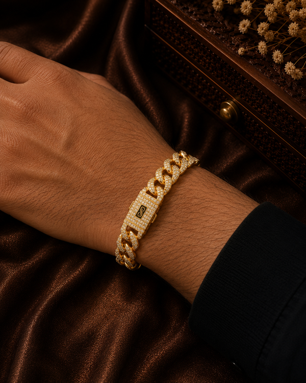 Premium Gold Plated Diamond Look Cuban Chain Bracelet for Men