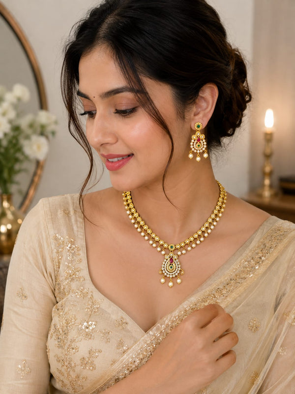 Gold Plated Diamond Necklace Set