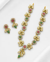 One Gram Gold Plated Floral CZ Necklace Set