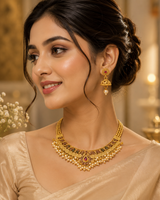 Premium Gold-Plated Pearl Choker Necklace Set with Jhumka Earrings for Women