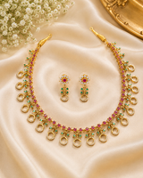 Women's Gold Plated American Diamond (AD) Necklace Set with Matching Earrings