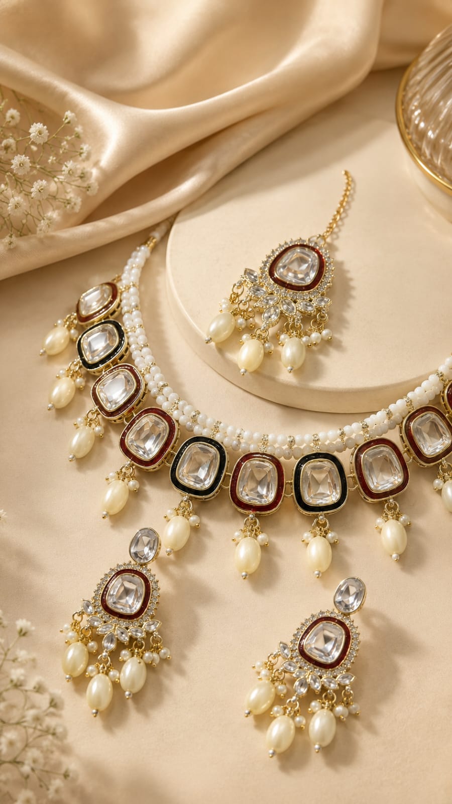 Premium Gold Plated Traditional Choker Necklace Set with Earrings for Women