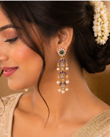 Gold Plated Green & Purple Stone Pearl Drop Earrings for Women