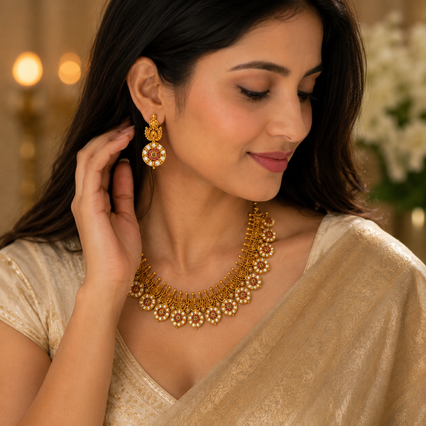 Gold Plated  Bottu Mala Necklace Set