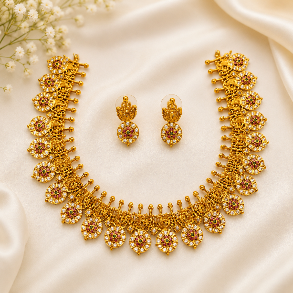 Gold Plated  Bottu Mala Necklace Set