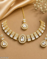 Premium Gold Plated CZ Necklace Set with Earrings & Maang Tikka