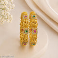 Gold Plated Temple Design AD Bangles Set