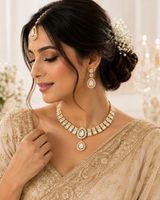Premium Gold Plated CZ Necklace Set with Earrings & Maang Tikka