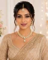 Premium Gold Plated CZ Necklace Set with Earrings & Maang Tikka